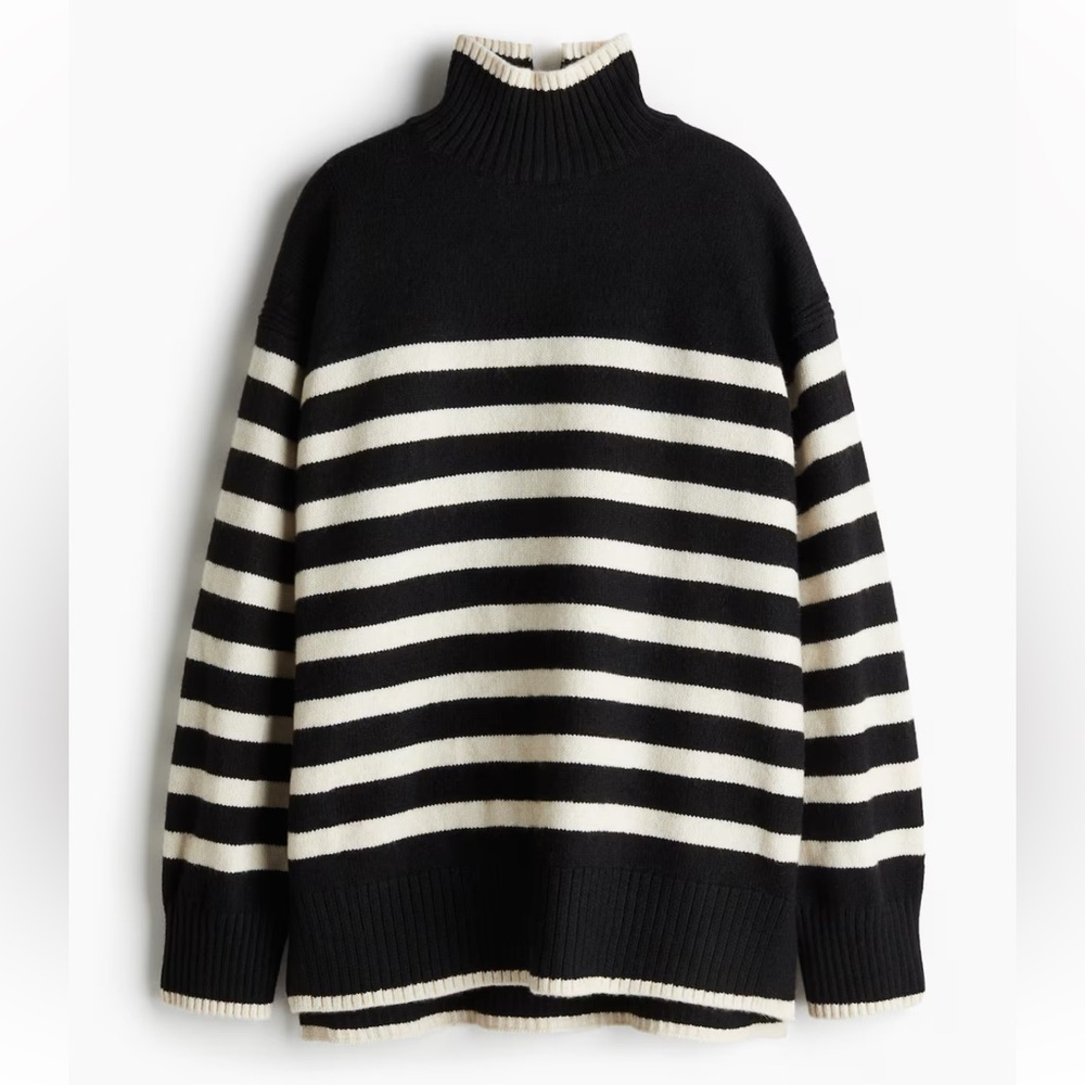 H&M Black and White Striped Turtleneck Sweater